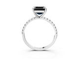 Silver Fancy Black Asscher Cut Diamond Brilliant Solitaire Ring with Pavé Band and Four-Prong Setting_33