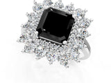 Silver Fancy Black Asscher Cut Diamond Floral Double Halo Engagement Ring with Prong Setting_13