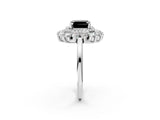 Silver Fancy Black Asscher Cut Diamond Floral Double Halo Engagement Ring with Prong Setting_14