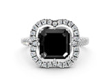 Silver Fancy Black Asscher Cut Diamond Floral Halo Split Shank Prong Setting Ring_36