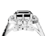 Silver Fancy Black Asscher Cut Diamond Floral Halo Split Shank Prong Setting Ring_40
