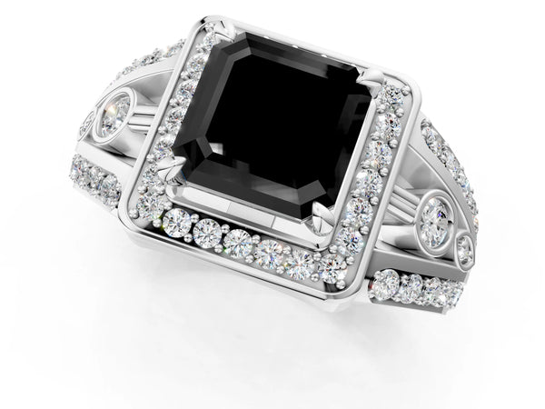 Sterling Silver Asscher Cut Hidden Halo Split Shank Engagement Ring Setting for Black Center