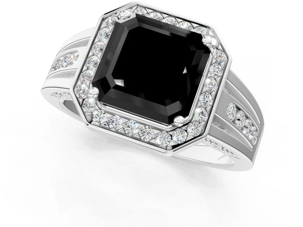 Sterling Silver Asscher Cut Channel Set Halo Engagement Ring Setting for Black Center