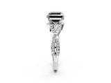 Silver Fancy Black Asscher Cut Diamond  Halo Twist Band Solitaire Prong Setting Ring_14