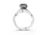 Silver Fancy Black Asscher Cut Diamond  Halo Twist Band Solitaire Prong Setting Ring_15