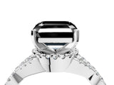 Silver Fancy Black Asscher Cut Diamond  Halo Twist Band Solitaire Prong Setting Ring_16
