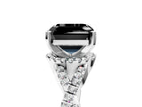 Silver Fancy Black Asscher Cut Diamond  Halo Twist Band Solitaire Prong Setting Ring_17