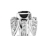 Silver Fancy Black Asscher Cut Diamond Pave Art Deco Split Shank Ring with Four-Prong Setting_11
