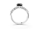 Silver Fancy Black Asscher Cut Diamond Scattered Round Accent Ring with Prong Setting_3