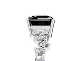 Silver Fancy Black Asscher Cut Diamond Scattered Round Accent Ring with Prong Setting_5