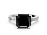 Silver Fancy Black Asscher Cut Diamond Solitaire Ring with Pavé Band and Prong Setting_12