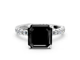 Silver Fancy Black Asscher Cut Diamond Solitaire Ring with Round  Pavé Band and Four-Prong Setting_24