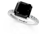 Silver Fancy Black Asscher Cut Diamond Solitaire Ring with Round  Pavé Band and Four-Prong Setting_25