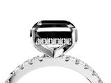 Silver Fancy Black Asscher Cut Diamond Solitaire Ring with Round  Pavé Band and Four-Prong Setting_28