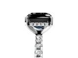 Silver Fancy Black Asscher Cut Diamond Solitaire Ring with Round  Pavé Band and Four-Prong Setting_29