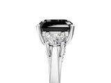 Silver Fancy Black Asscher Cut Diamond Three-Stone Engagement Ring with Prong Setting and Pavé Band_11