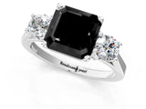 Silver Fancy Black Asscher Cut Diamond Three-Stone Engagement Ring with Prong Setting and Pavé Band_7