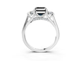 Silver Fancy Black Asscher Cut Diamond Three-Stone Engagement Ring with Prong Setting and Pavé Band_9