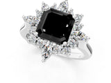 Silver Fancy Black Asscher Cut Halo Diamond Cluster Ring with Marquise and Round Stones on a White Gold Band with Prong Setting_1