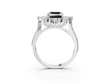 Silver Fancy Black Asscher Cut Halo Diamond Cluster Ring with Marquise and Round Stones on a White Gold Band with Prong Setting_3