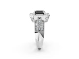 Silver Fancy Black Asscher Cut Halo Diamond Engagement Ring with Pave Split Shank and Four-Prong Setting_38
