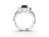 Silver Fancy Black Asscher Cut Halo Diamond Engagement Ring with Pave Split Shank and Four-Prong Setting_39