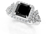 Silver Fancy Black Asscher Cut Halo Diamond Split Shank Engagement Ring with Four-Prong Setting_7