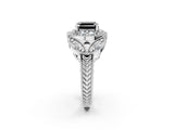 Silver Fancy Black Asscher Cut Halo Milgrain Diamond Engagement Ring with Leaf Band and Four-Prong Setting_14