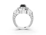 Silver Fancy Black Asscher Cut Halo Milgrain Diamond Engagement Ring with Leaf Band and Four-Prong Setting_15