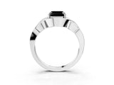 Silver Fancy Black Asscher Cut Solitaire Intertwined Band Prong Setting Ring_9