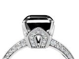 Silver Fancy Black Asscher Cut Solitaire Split Shank Pave Diamond Engagement Ring with Four-Prong Setting_10