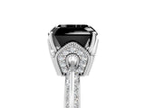 Silver Fancy Black Asscher Cut Solitaire Split Shank Pave Diamond Engagement Ring with Four-Prong Setting_11
