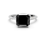 Silver Fancy Black Asscher Cut Solitaire Split Shank Pave Diamond Engagement Ring with Four-Prong Setting_78