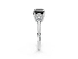 Silver Fancy Black Asscher Cut Solitaire Split Shank Pave Diamond Engagement Ring with Four-Prong Setting_8