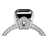 Silver Fancy Black Asscher Cut Solitaire Split Shank Pave Diamond Engagement Ring with Four-Prong Setting_82