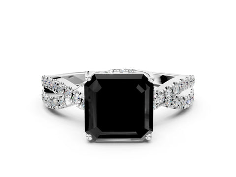 Silver Fancy Black Asscher Cut Solitaire Twist Pave Diamond Engagement Ring with Prong Setting_54