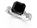 Silver Fancy Black Asscher Cut Solitaire Twist Pave Diamond Engagement Ring with Prong Setting_55