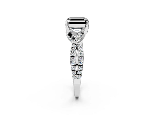 Sterling Silver Asscher Cut Twisted Split Shank Engagement Ring Setting for Black Center