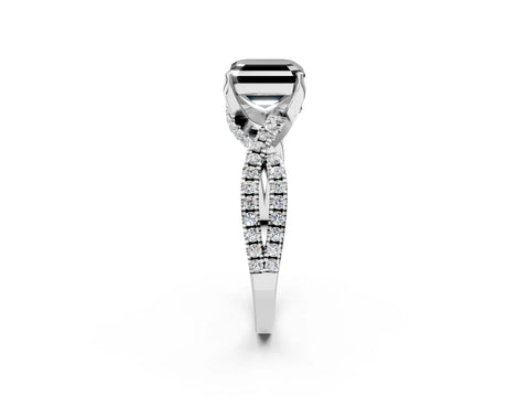 Silver Fancy Black Asscher Cut Solitaire Twist Pave Diamond Engagement Ring with Prong Setting_56