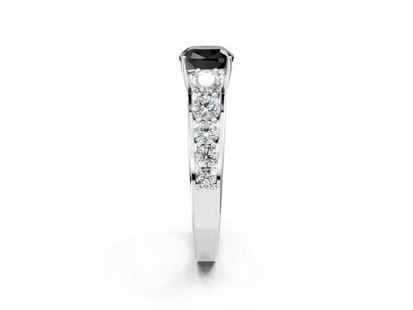 Sterling Silver Cushion Cut Graduated Accent Engagement Ring Setting for Black Center