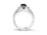 Silver Fancy Black Cushion Cut Brilliant Diamond Pavé Band with Six-Prong Setting_33