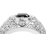 Silver Fancy Black Cushion Cut Brilliant Halo Pave Diamond Milgrain Ring_10