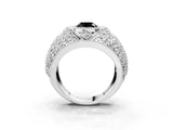 Silver Fancy Black Cushion Cut Brilliant Halo Pave Diamond Milgrain Ring_9
