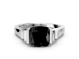 Silver Fancy Black Cushion Cut Brilliant Solitaire Diamond Ring with Channel Set Band and Bar Prong Setting_18