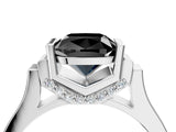 Silver Fancy Black Cushion Cut Brilliant Solitaire Diamond Ring with Channel Set Band and Bar Prong Setting_22