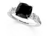 Silver Fancy Black Cushion Cut Brilliant Three-Stone Pave Band with Four-Prong Setting_7