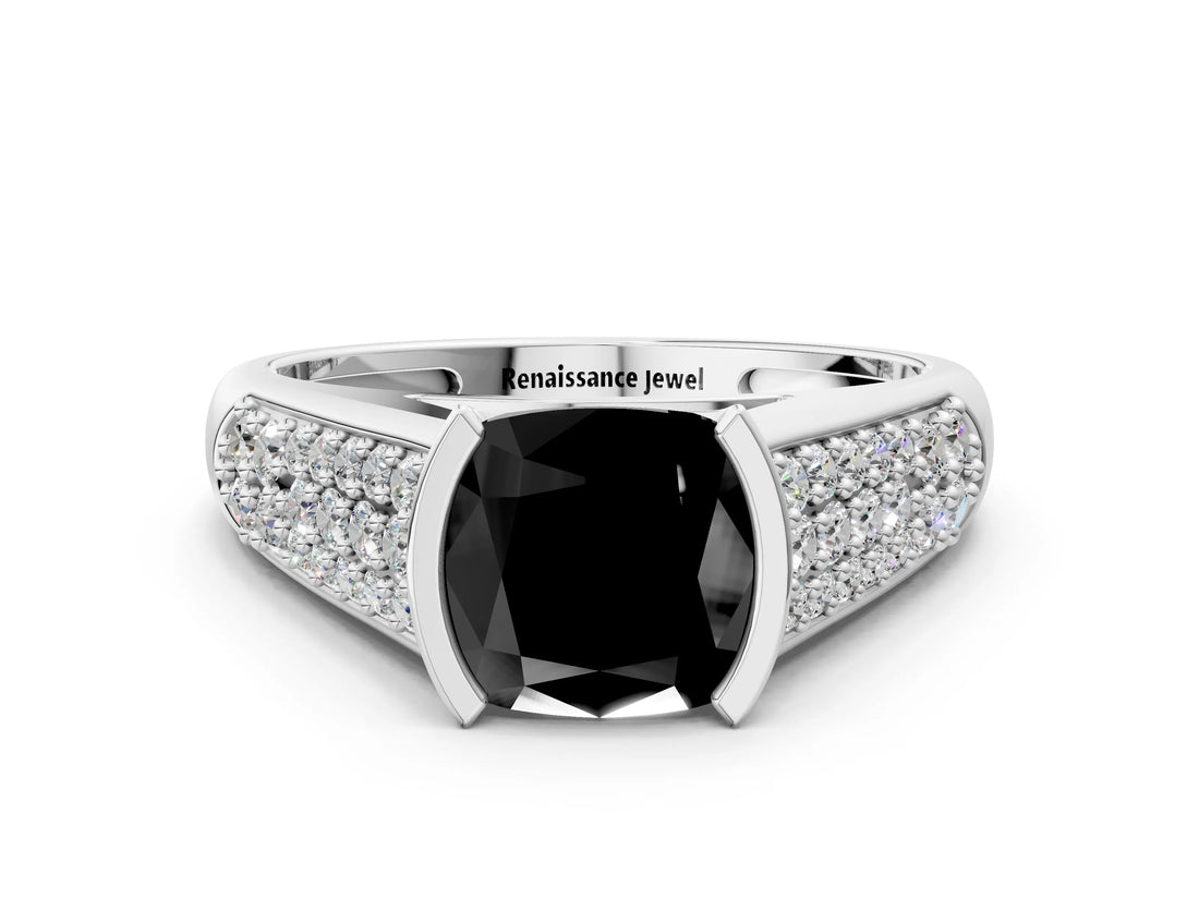 Silver Fancy Black Cushion Cut Cut Diamond Channel Set Pave Band with Tension Prong Setting_6
