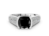 Silver Fancy Black Cushion Cut Cut Diamond Channel Set Pave Band with Tension Prong Setting_6