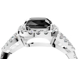 Silver Fancy Black Cushion Cut Cut Diamond Halo Engagement Ring with Open Split Pavé Band_10
