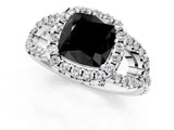 Silver Fancy Black Cushion Cut Cut Diamond Halo Engagement Ring with Open Split Pavé Band_7